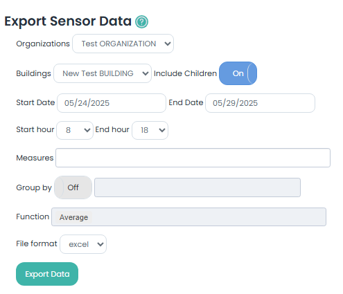 Opzioni Export Sensor Data