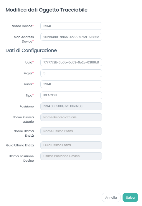 Modifica dati Oggetto Tracciabile