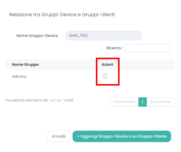 Device_Group associato ad un solo User-Group: pulsante DISABILITATO