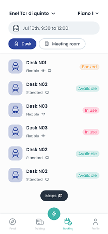 Mobile App Booking desk list