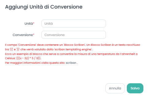 Aggiungi Unità di conversione