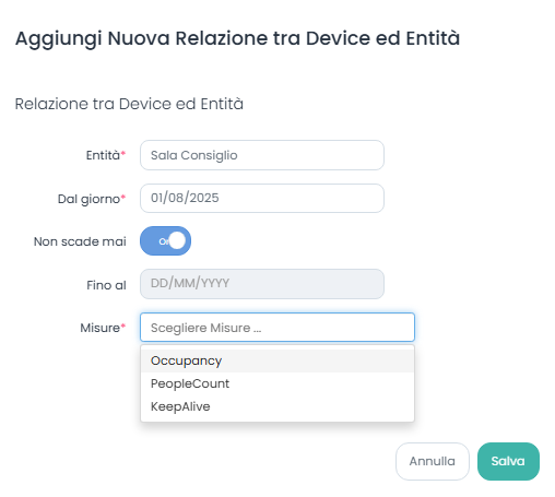 Aggiungi Relazione tra ed Entità