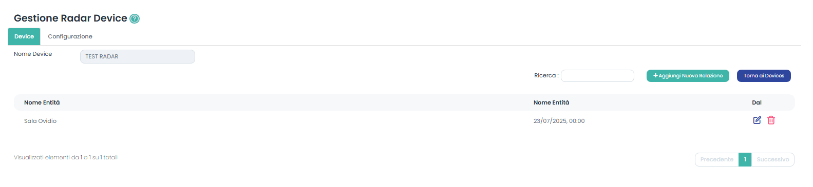 Gestione Relazioni tra Device ed Entità