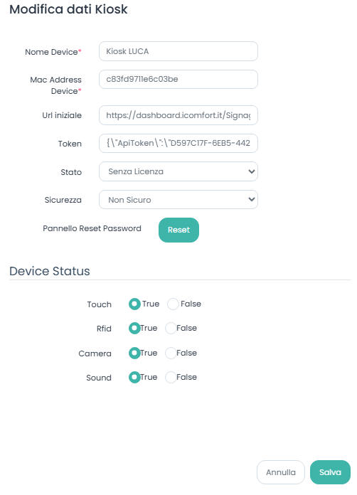 Modifica dati Device Kiosk