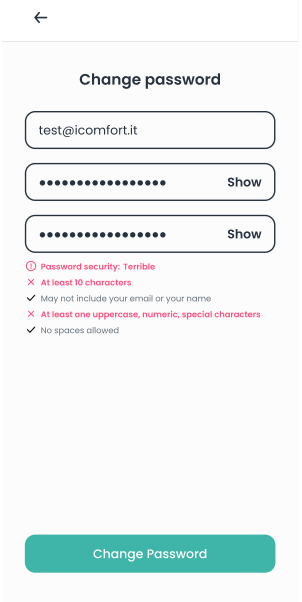 Mobile App change password