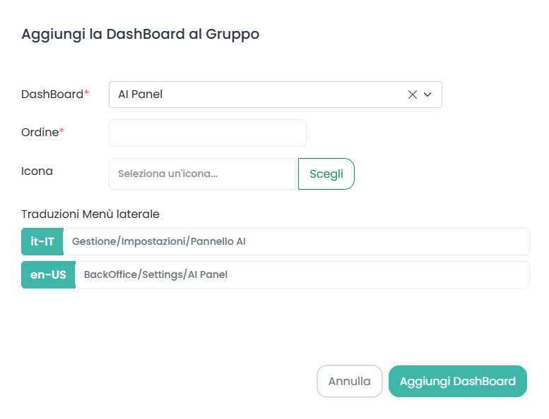 Manage Add Dashboard Group